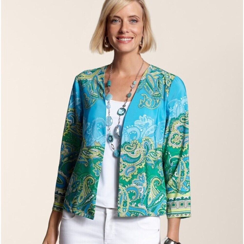 Chico's Open Front Blazer Jacket Women's Sz 0 (XS/4) Paisley Lightweight Casual - Picture 2 of 12